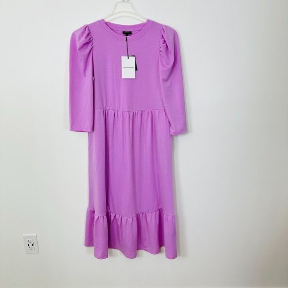 Who What Wear Women's Dress Medium Purple Midi Half Length Sleeve Ruffle Hem New - Picture 3 of 12